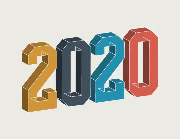 Vector illustration of Happy New Year 2020 numbers 3D design