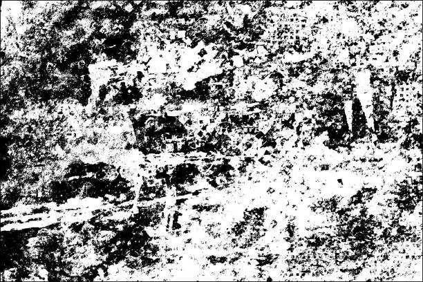 Texture of scratches, cracks, chips. Monochrome abstract grunge background. Black and white pattern of old surface. Template for texturing posters, business cards, labels, icons
