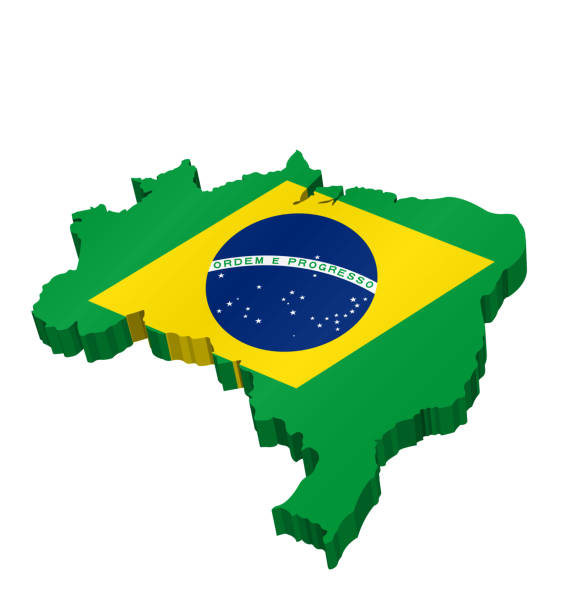 ilustrações, clipart, desenhos animados e ícones de mapa 3d de brasil com bandeira brasileira - mapa brazil 3d