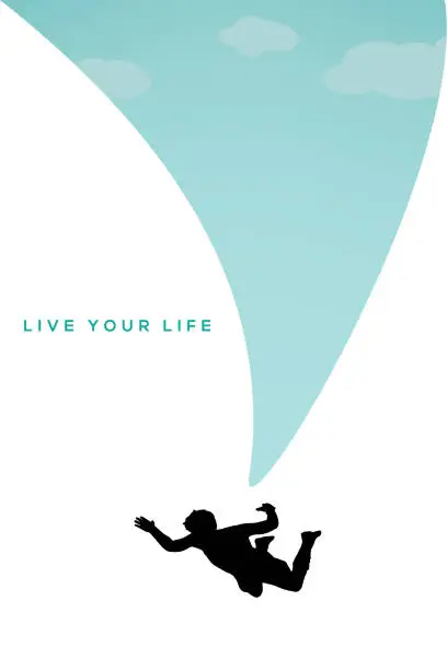 Vector illustration of Live your Life Motivation Concept with Parachuting Silhouette Character Vector Template