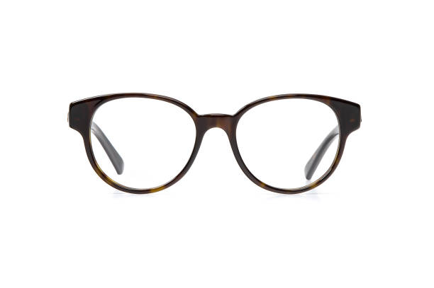 istock Black eyeglasses in round frame transparent for reading or good vision, front view isolated on white background 1131528527