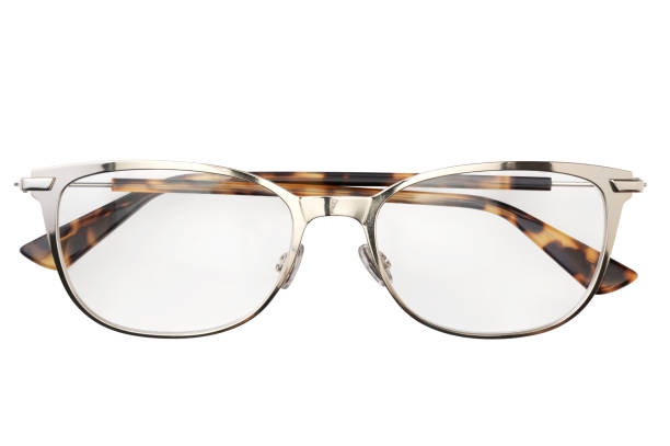 istock Metal eyeglasses in rectangular frame transparent for reading or good vision, top view isolated on white background 1131529233