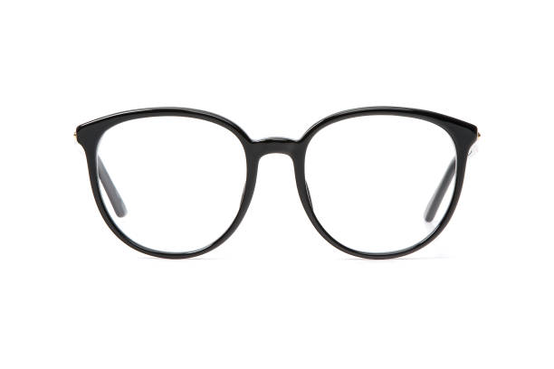 istock Black glasses in round frame transparent for reading or good eye sight, front view isolated on white background 1131529422