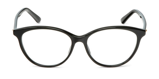 istock Black glasses in round frame transparent for reading or good eye sight, front view isolated on white background 1131529434