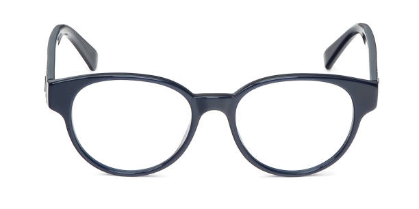 istock Blue eyeglasses in round frame transparent for reading or good vision, top view isolated on white background. Glasses mockup 1131529457