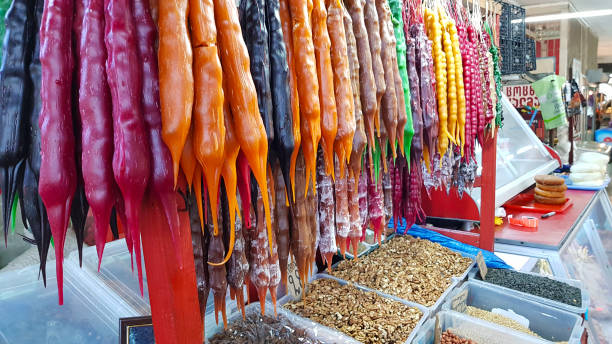 Typical sweets of Georgia at a market stall stock photo