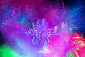 Color Holi Festival. Colorful explosion for Happy Holi powder. Color powder explosion background.