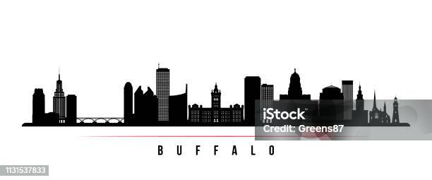 Buffalo City Skyline Horizontal Banner Black And White Silhouette Of Buffalo Usa City Vector Template For Your Design Stock Illustration - Download Image Now