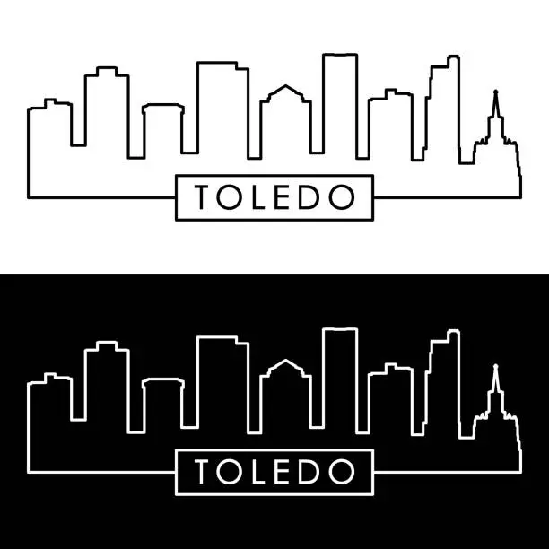 Vector illustration of Toledo skyline. Linear style. Editable vector file.