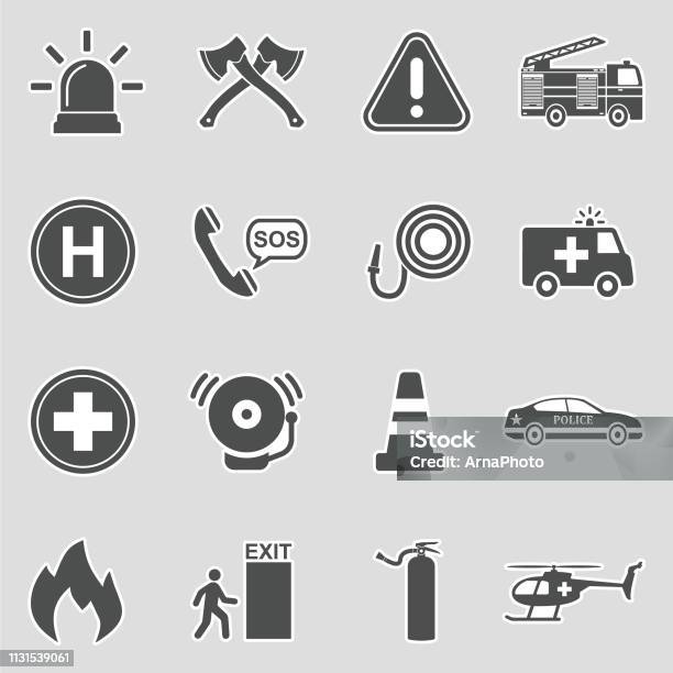 Emergency Icons Sticker Design Vector Illustration Stock Illustration - Download Image Now
