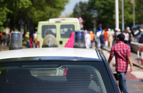 istock police car with sirens during riot 1131539151