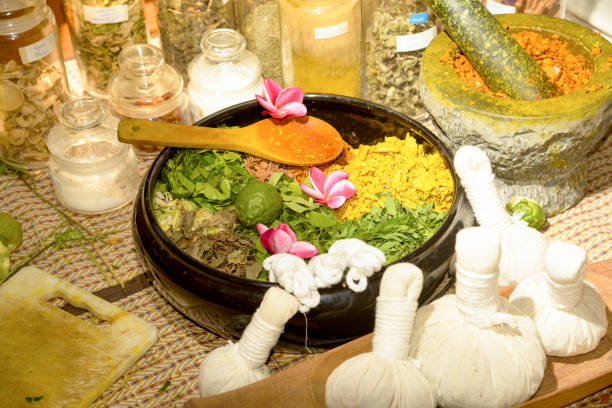 istock Ayurvedic medicine, Indian traditional herbal therapy 1131541415