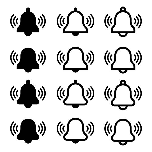 ilustrações de stock, clip art, desenhos animados e ícones de ringing notification bell vector set - sineta