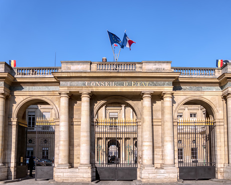 Paris, France, February 22, 2019: French Council of State (Conseil d'etat) located in the Palais Royal - Paris, France. It is a French public institution created in 1799 by Napoleon Bonaparte.