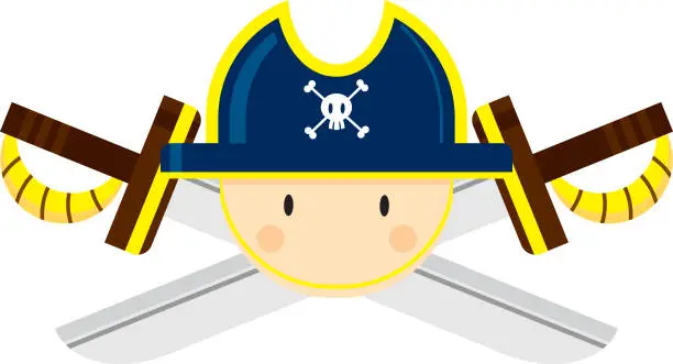 Vector illustration of Cartoon Pirate Captain with Crossed Swords