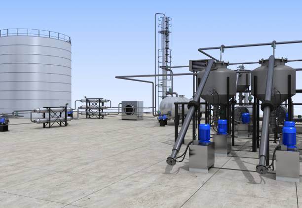 istock oil refinery, chemical production, waste processing plant, exterior visualization, 3D illustration 1131544618