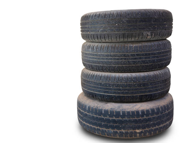istock Old used tires stacked  on white background. (clipping path) 1131546153