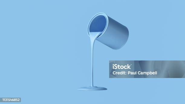 Blue Paint Tin Pouring Stock Photo - Download Image Now - Paint Can, Paint, Pouring