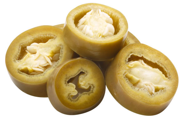 istock Pickled jalapeno rings pile, paths 1131548099