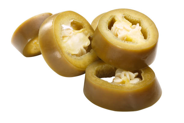 istock Pickled jalapeno rings pile, paths 1131548113