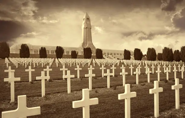 The Douaumont ossuary memorial in Verdun, retro toned