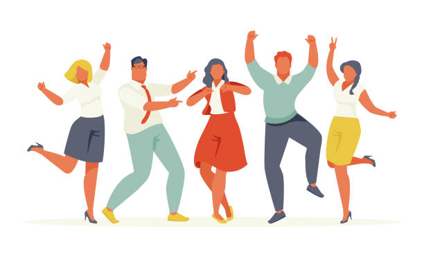 Happy business people on white background Jumping joyful business people isolated on white background. Vector illustration retro style happy people stock illustrations
