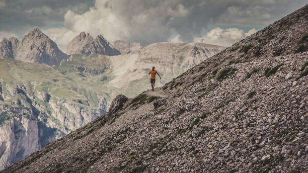 istock Man trail running on mountain: the Dolomites 1131554257