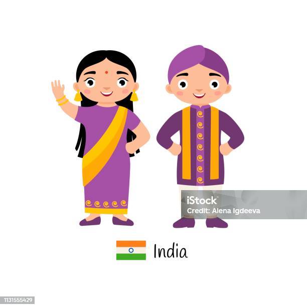 Boy And Girl In Traditional Indian Costumes Stock Illustration - Download  Image Now - Punjab - Pakistan, India, Child - iStock