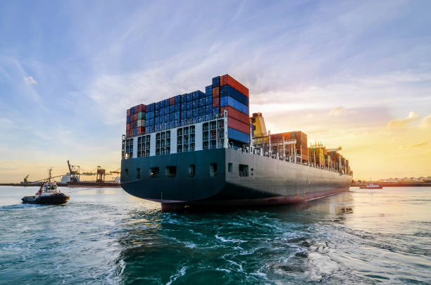 istock Giant cargo ship and its tugs 1131556204