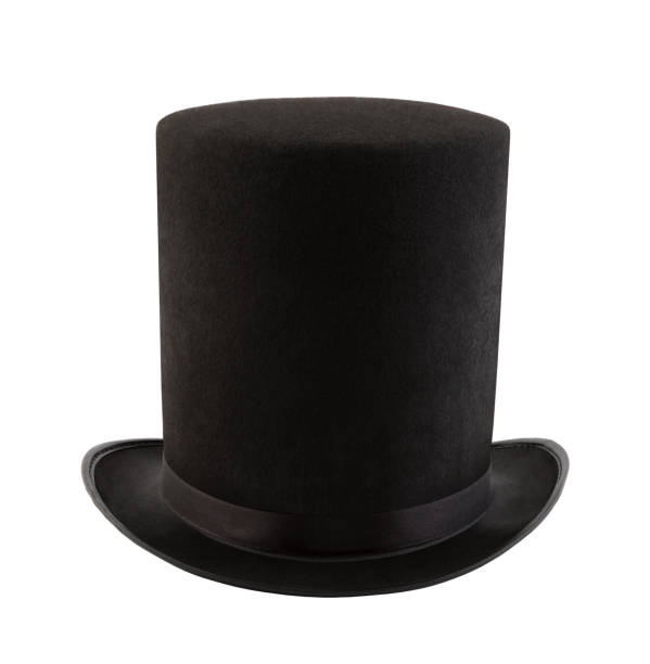 Extra tall black vintage top hat isolated on white background stock photo