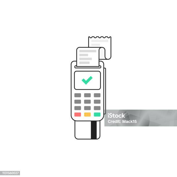 Terminal Pos Borne Pour Carte Bancaire Illustration Vectorielle Dans Le Style De Ligne Plate Vecteurs libres de droits et plus d'images vectorielles de Icône