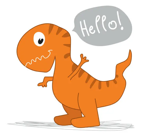 Vector illustration of T rex illustration text hello