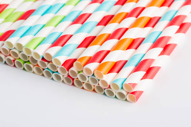 istock Stripped paper straws on white ,closeup 1131561790