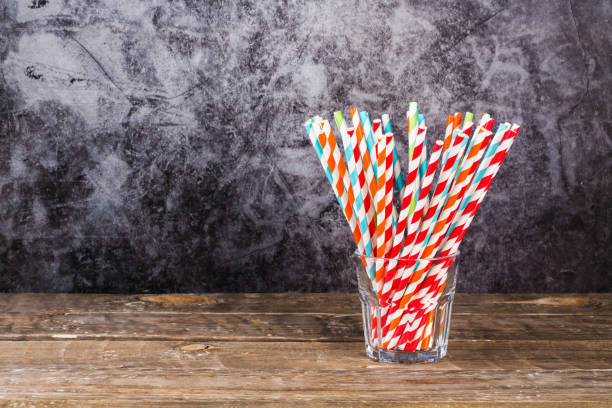 istock Eco friendly Stripped paper straws in a glass 1131561878