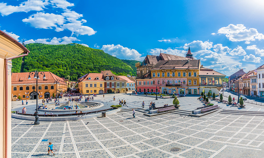 Brasov, Romania - May 06, 2018: Council Square Brasov, Transylvania landmark, Romania