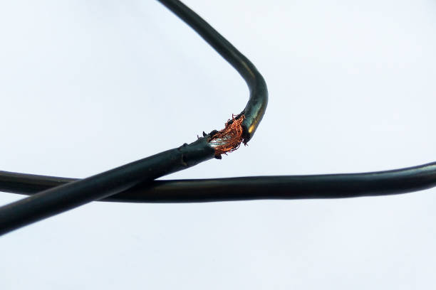 istock Damaged black electric cord on white background 1131564906