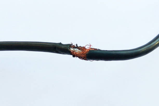 istock Damaged black electric cord on white background 1131564911