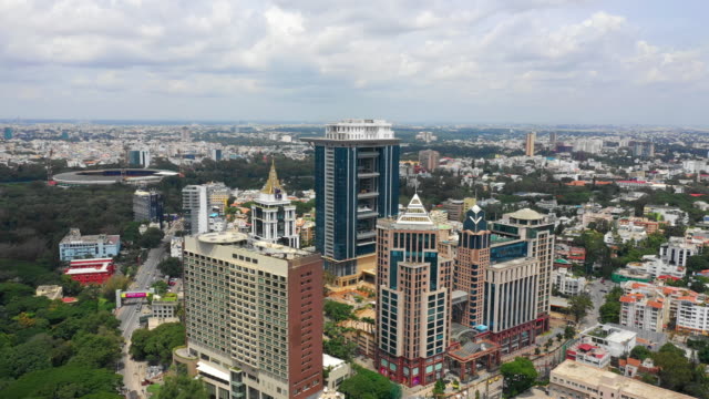 day time bangalore city center famous downtown aerial panorama 4k india