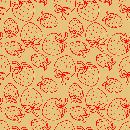 Strawberry seamless pattern. Hand drawn fresh fruit. Vector sketch background. Color doodle wallpaper. Berry print