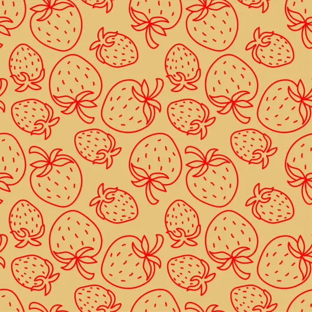 Vector illustration of Strawberry seamless pattern. Hand drawn fresh fruit. Vector sketch background. Color doodle wallpaper. Berry print