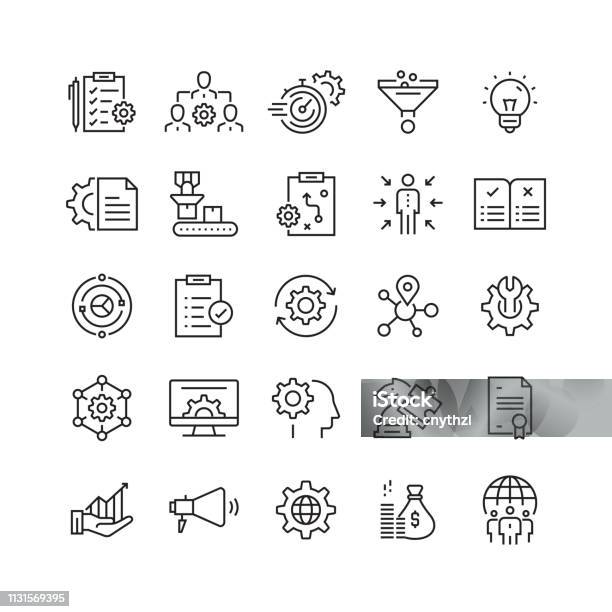 Иконки Линии Вектора Управления Продуктами — стоковая векторная графика и другие изображения на тему Иконка - Иконка, Организация, Планирование