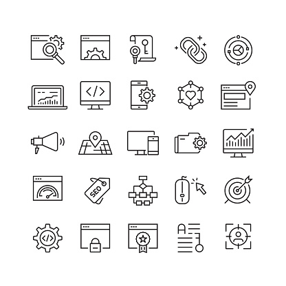 Search Engine Optimization Related Vector Line Icons