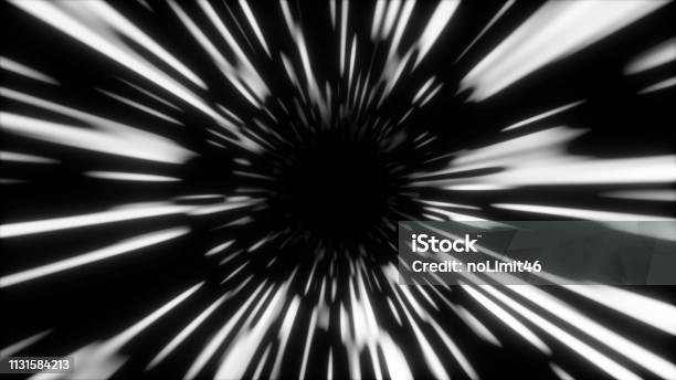 Abstract Fast Hyper Warp Neon Tunnel Moving In Space And Time Distortion Of Space Traveling In Space 3d Render Stock Photo - Download Image Now