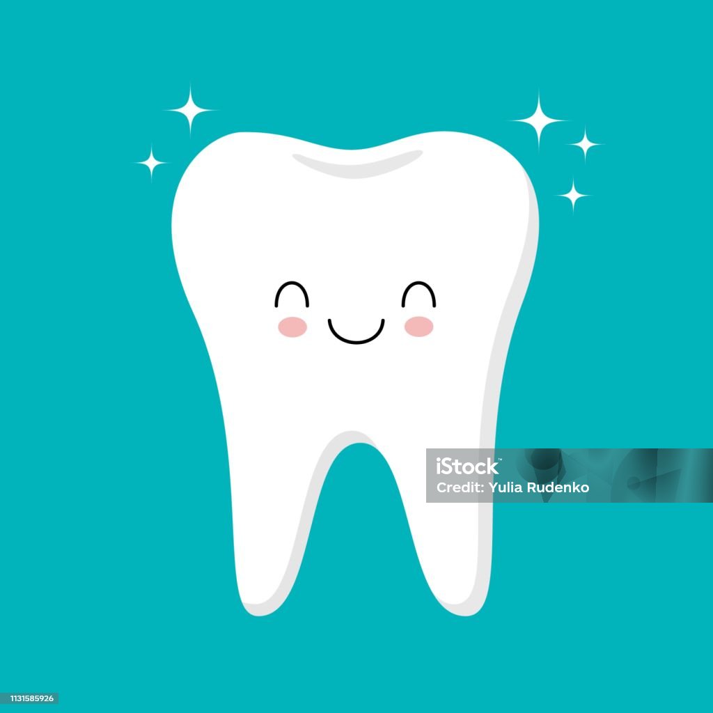 Cute gezonde glanzende cartoon tooth karakter, Childrens tandheelkunde concept vector illustratie - Royalty-free Vectorafbeelding vectorkunst