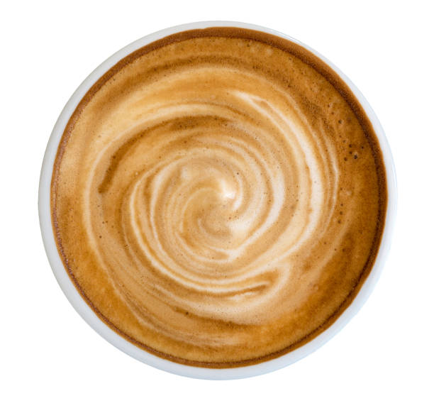 istock Hot coffee latte cappuccino spiral foam top view isolated on white background, clipping path included 1131587010
