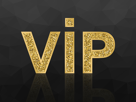 Vector VIP golden glittering icon on black polygonal background.