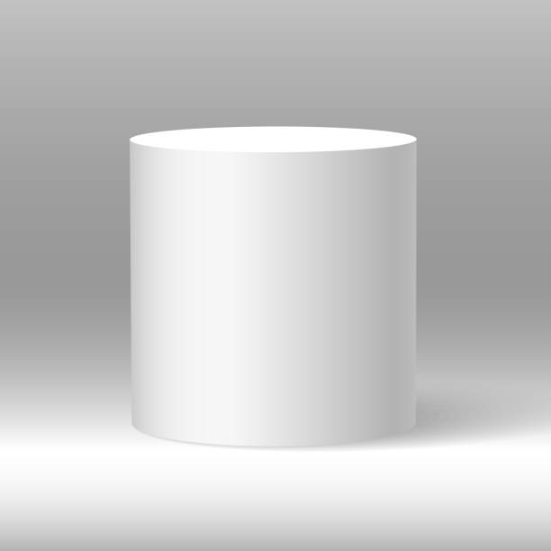 белый красивый реалистичный 3d вектор цилиндра на затененном фоне. - cylinder box packaging three dimensional shape stock illustrations