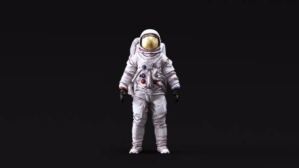 Astronaut with Gold Visor and White Spacesuit with Neutral White lighting Front Astronaut with Gold Visor and White Spacesuit with Neutral White lighting Front 3d illustration 3d render astronaut stock pictures, royalty-free photos & images