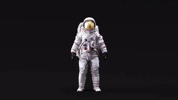 Astronaut with Gold Visor and White Spacesuit with Neutral White lighting Front 3d illustration 3d render