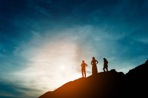 Silhouette of team leadership, teamwork and teamwork and delightful silhouette concepts